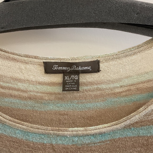 Tommy Bahama Beige, Brown and Teal Striped Top - Picture 2 of 8